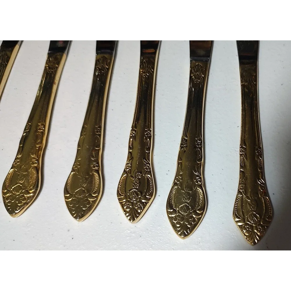 Hanford Forge HF Ltd Gold Pierced Rose Versaolles‎ Stainless Flatware 40 pcs SEE